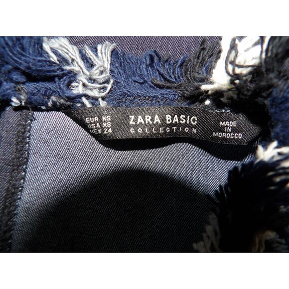 Zara Basic Collection XS Tunic Top Tweed Fringe Patchwork TopBlue Artsy - Picture 5 of 9